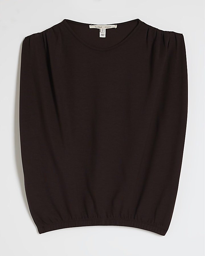 Brown Premium Short Sleeve Bubble Hem Top