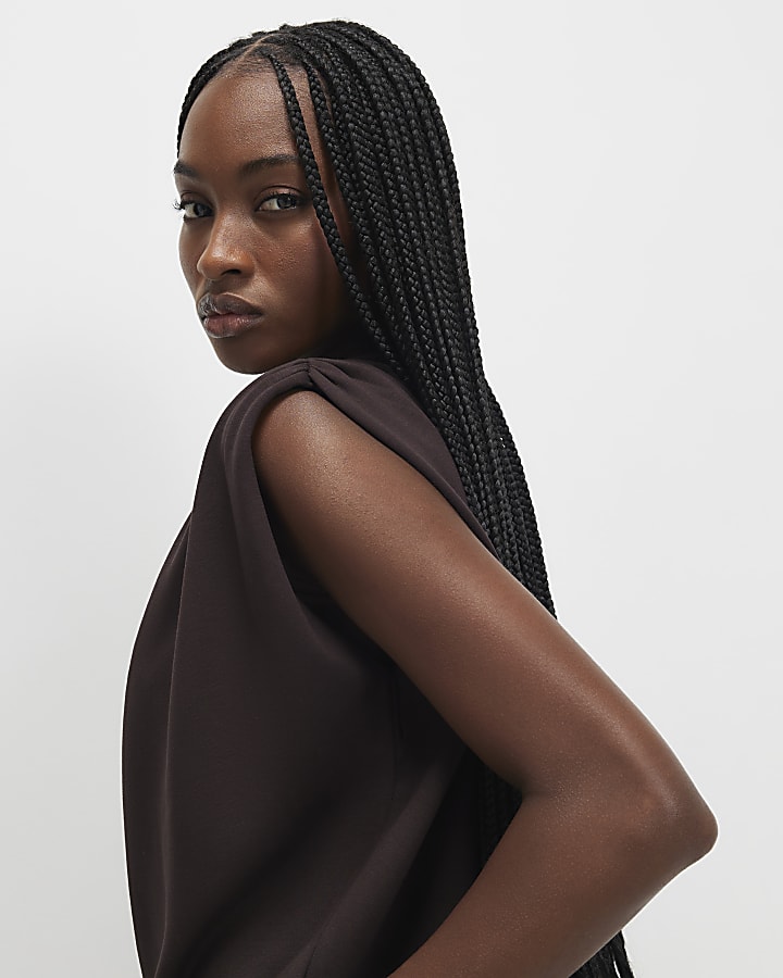 Brown Premium Short Sleeve Bubble Hem Top