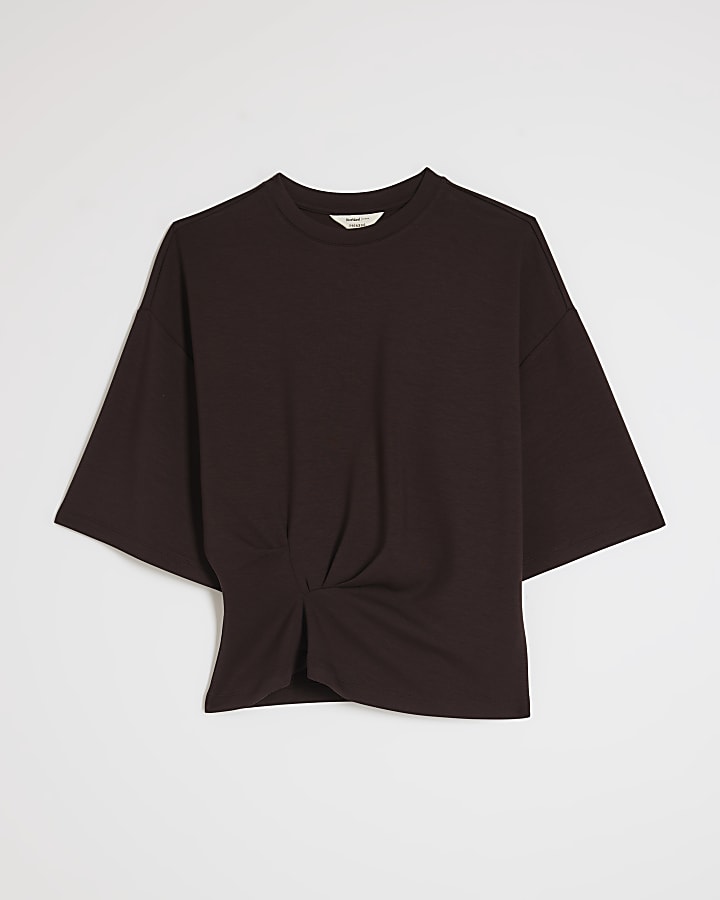 Brown Premium Short Sleeve Tuck Side Top