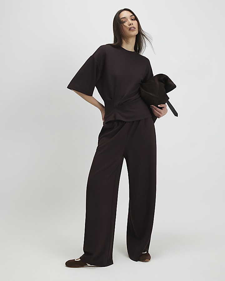 Brown Premium Short Sleeve Tuck Side Top