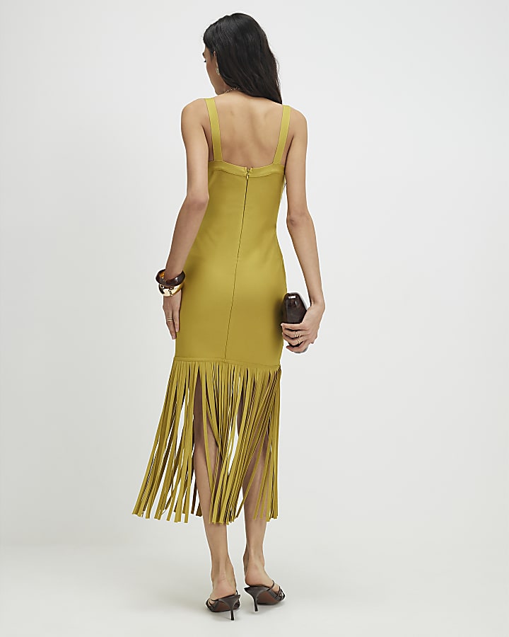 Green Bandage Knit Fringe Dress