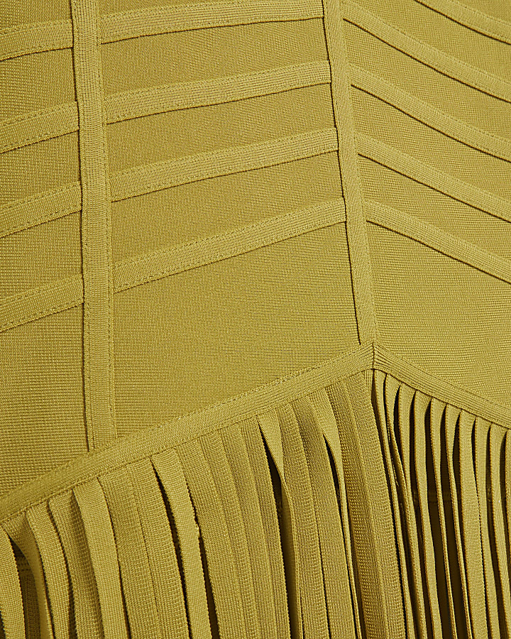 Green Bandage Knit Fringe Dress