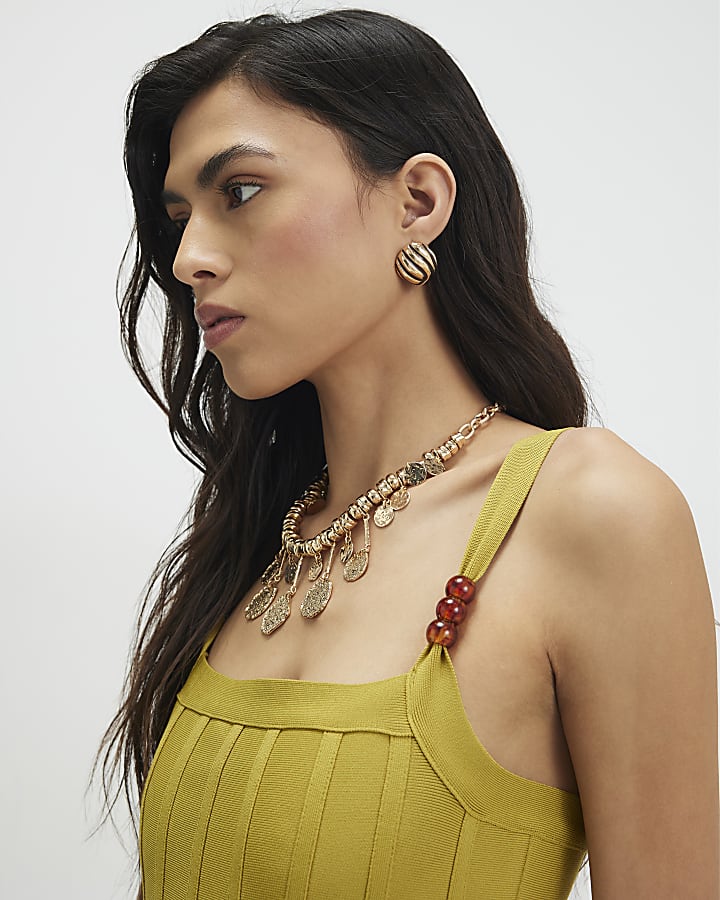 Green Bandage Knit Fringe Dress