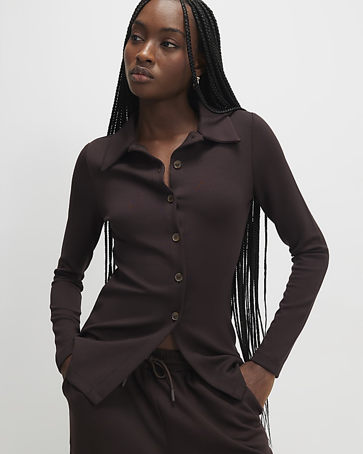 Brown Long Sleeve Premium Button Up Shirt