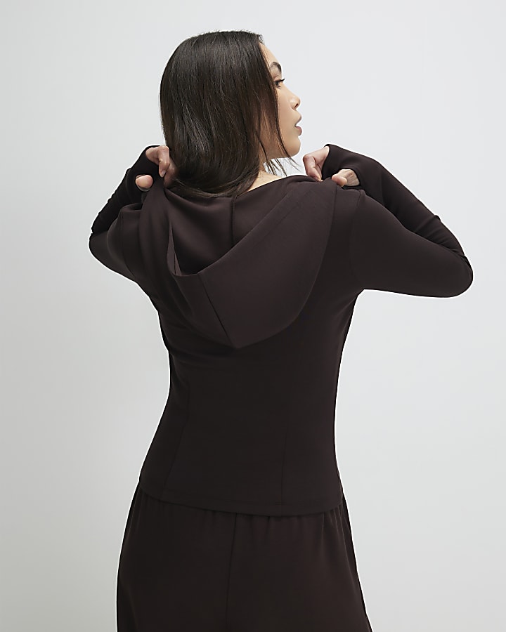 Brown Long Sleeve Premium Zip Through Hoodie