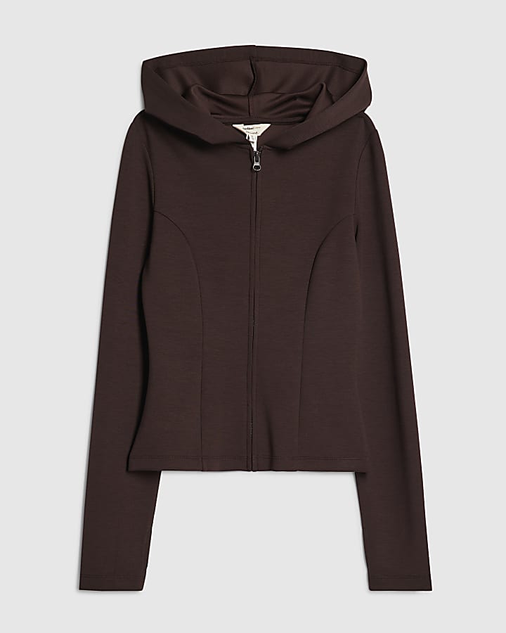 Brown Long Sleeve Premium Zip Through Hoodie