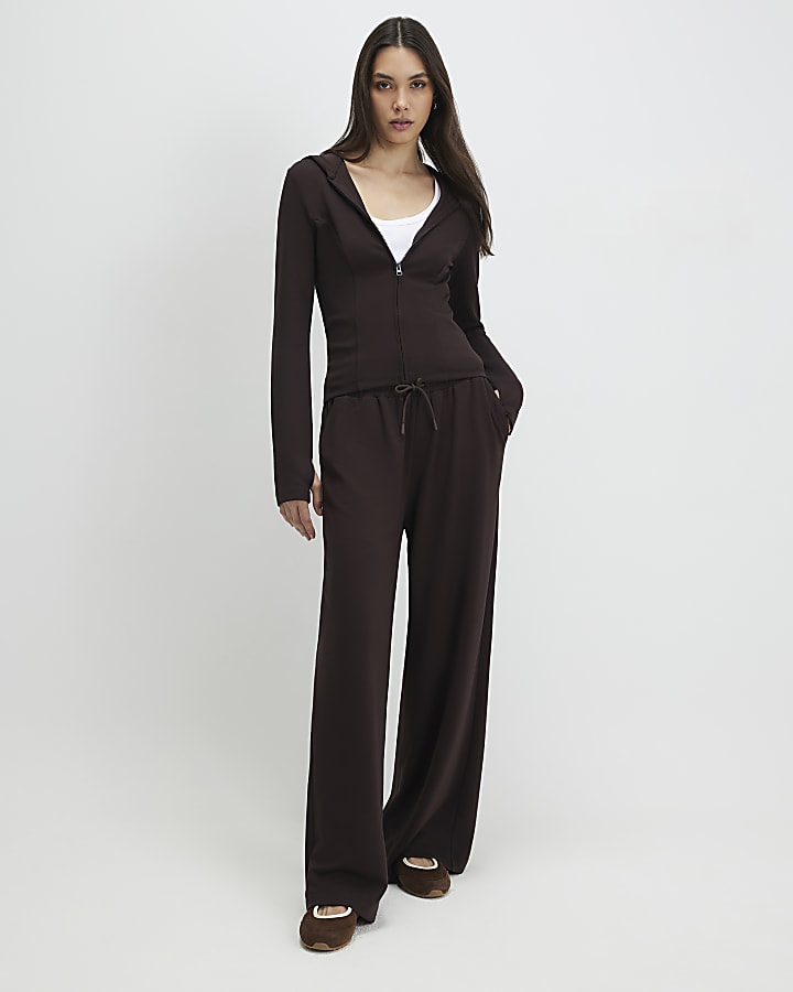 Brown Long Sleeve Premium Zip Through Hoodie