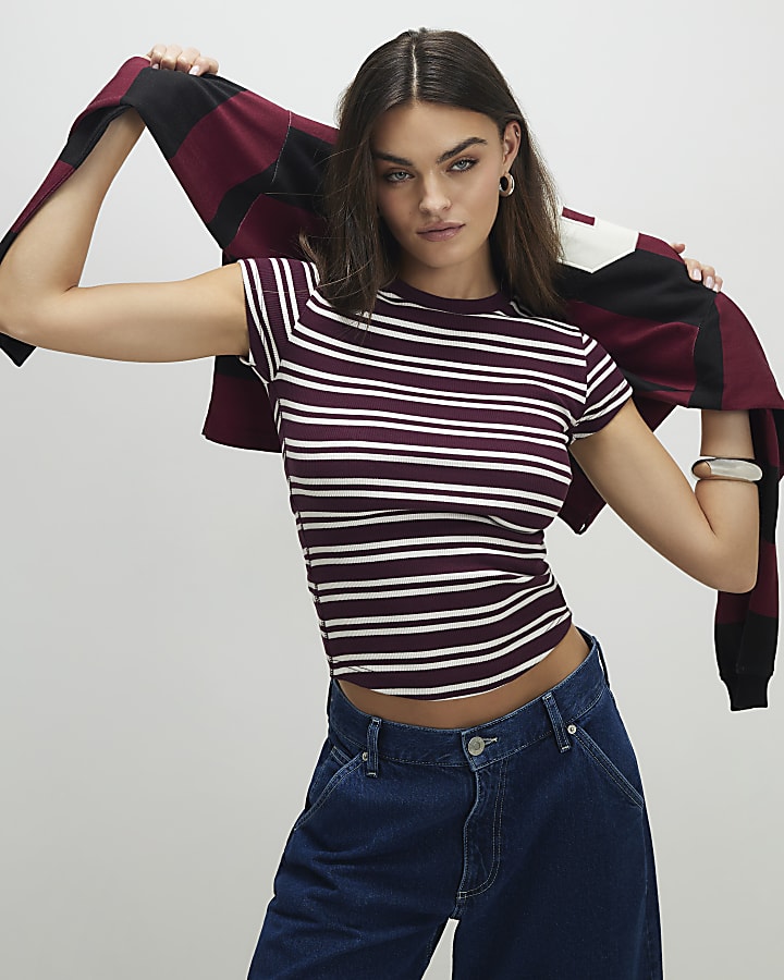 Red Stripe Fitted Rib T-Shirt