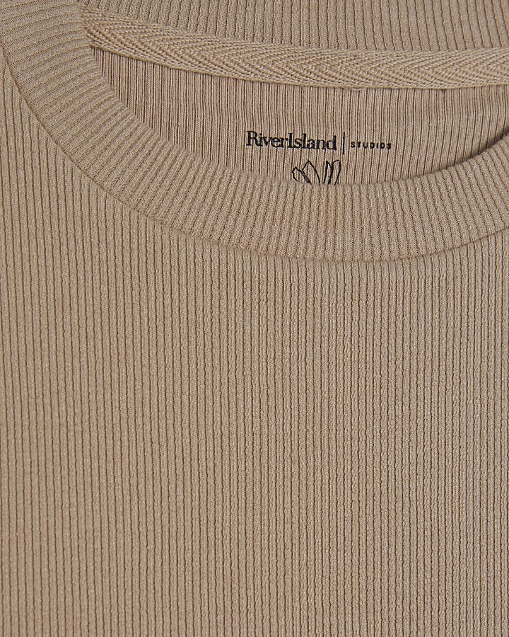 Beige Fitted Rib T-Shirt
