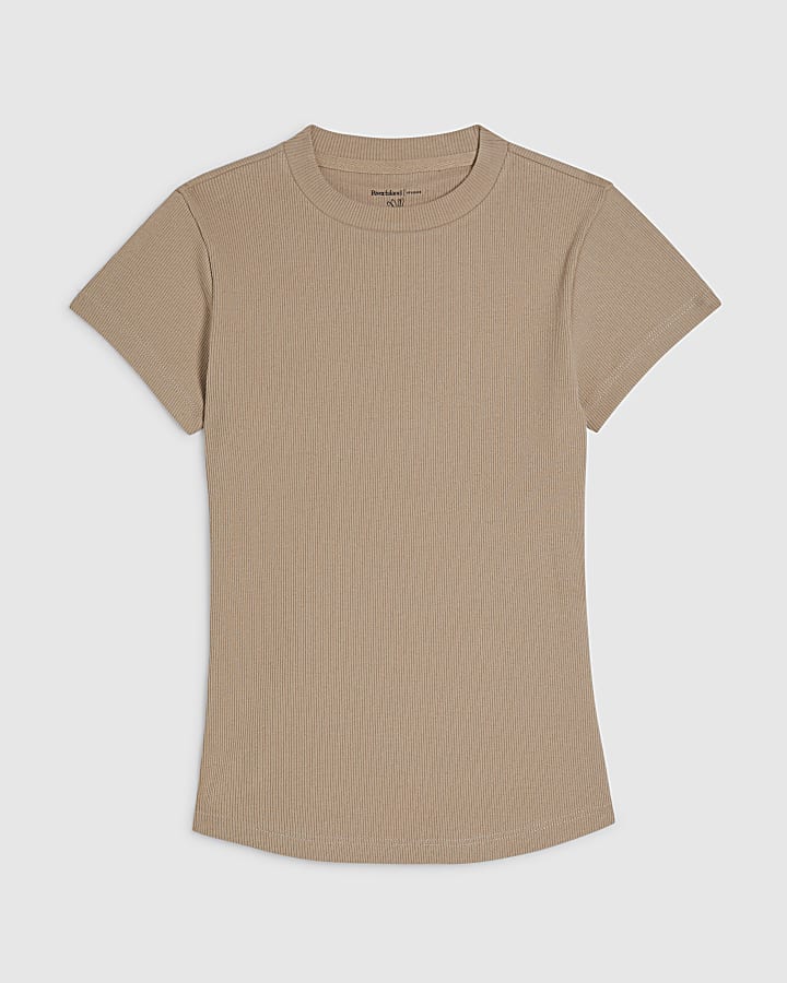 Beige Fitted Rib T-Shirt