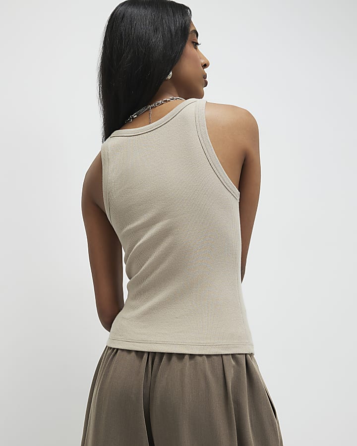 Beige Rib Cami Top