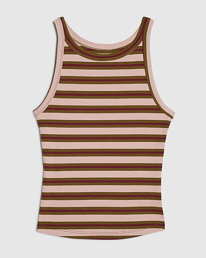 Pink Stripe Sleeveless Ribbed Cami Top