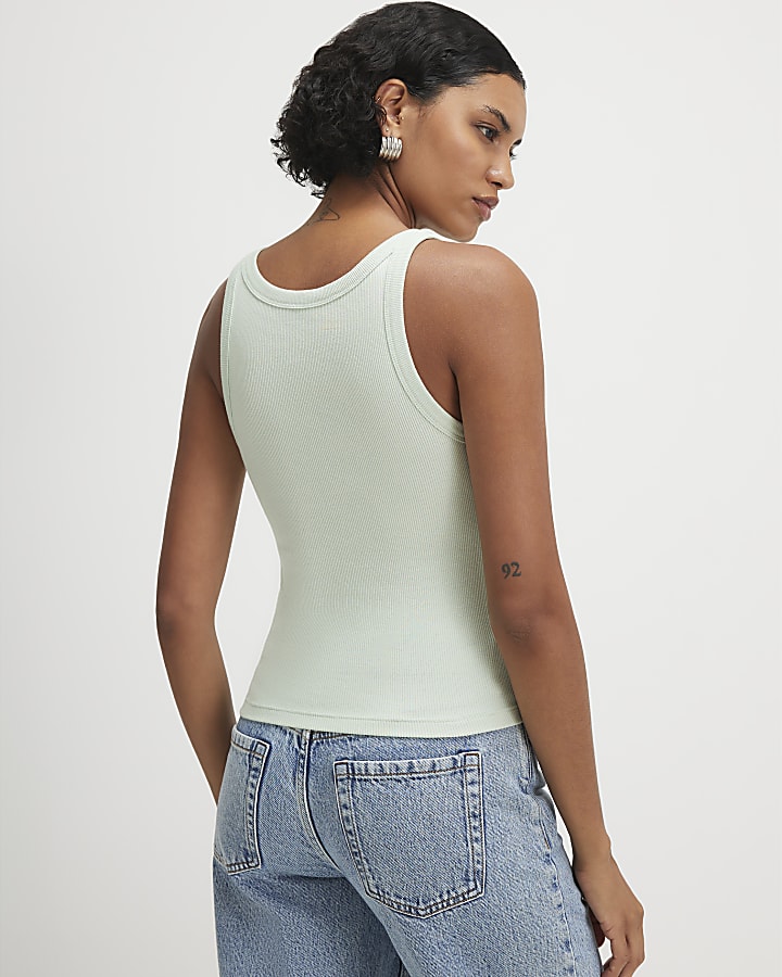 Green Ribbed Sleeveless Cami Top