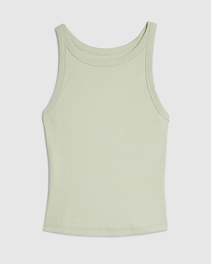 Green Ribbed Sleeveless Cami Top
