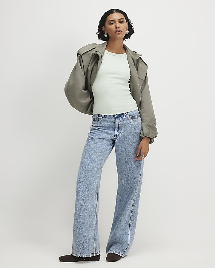 Green Ribbed Sleeveless Cami Top