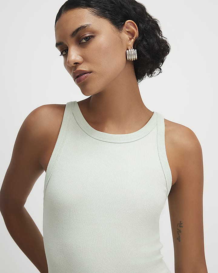 Green Ribbed Sleeveless Cami Top
