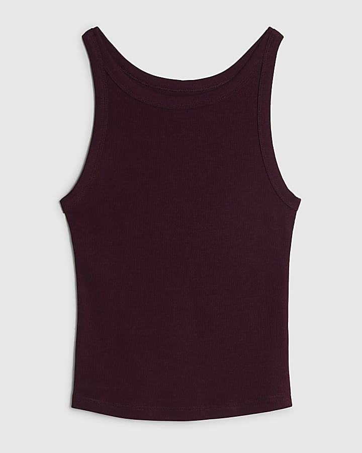 Purple Sleeveless Ribbed Tank Top