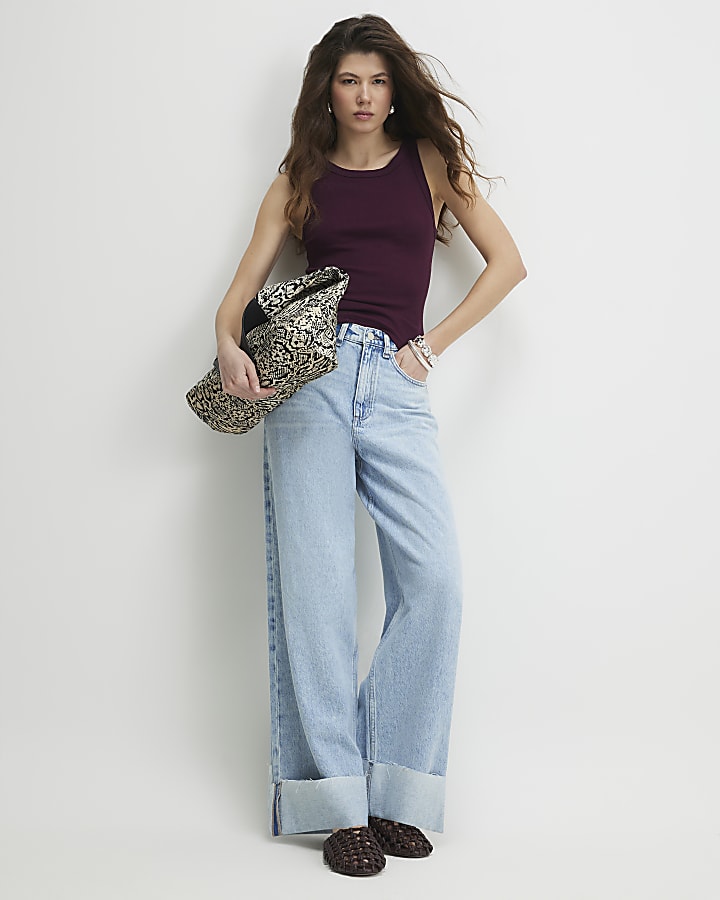 Purple Sleeveless Ribbed Tank Top