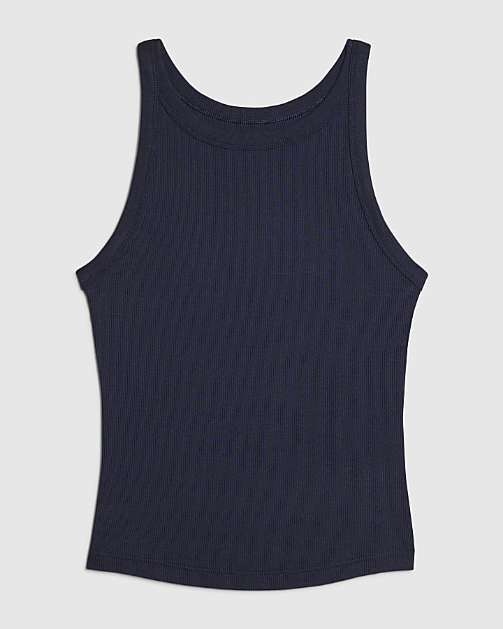 Navy Ribbed Sleeveless Cami Top
