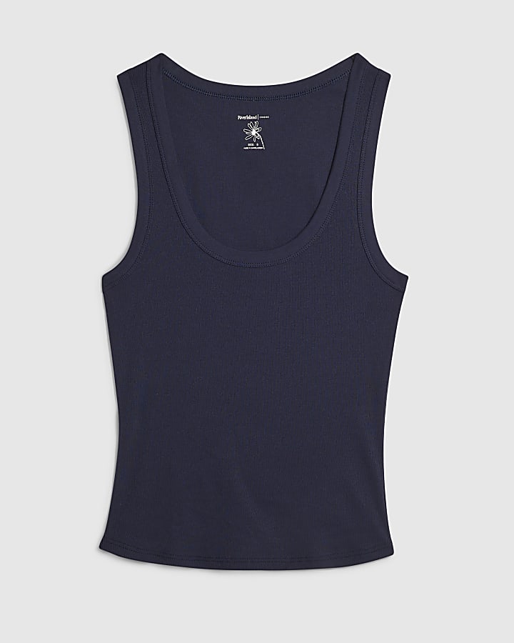 Navy Cotton Scoop Neck Vest Top
