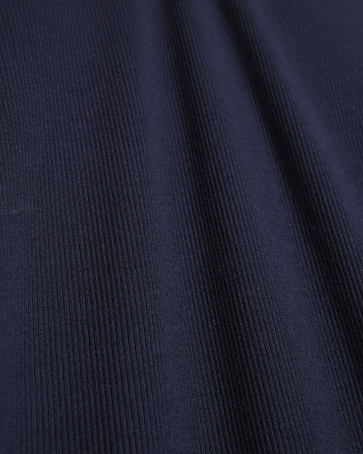 Navy Cap Sleeve Ribbed Midi Dress