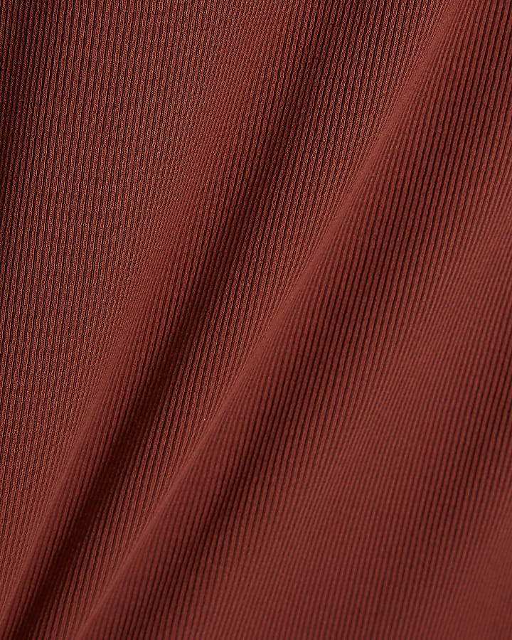 Orange Cap Sleeve Rib Midi Dress