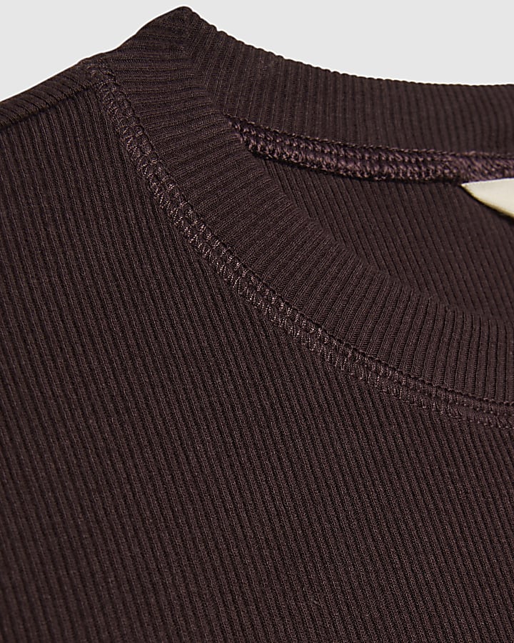 Brown Cap Sleeve Ribbed Midi Dress