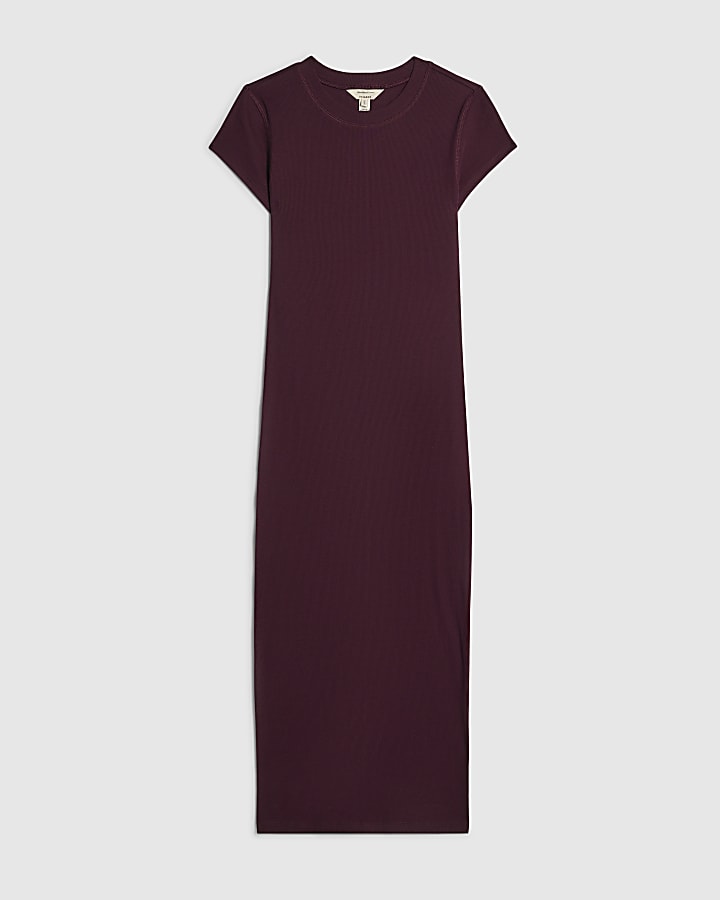Purple Cotton Blend Cap Sleeve Midi Dress