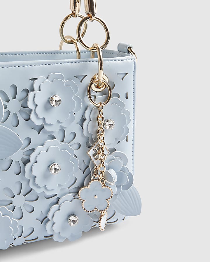 Blue Laser Cut Floral Tote Bag