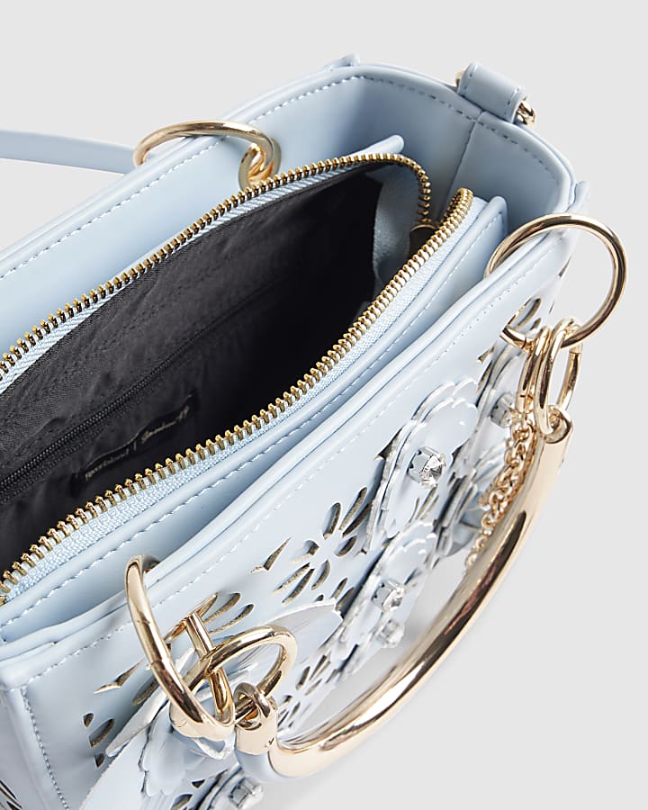 Blue Laser Cut Floral Tote Bag