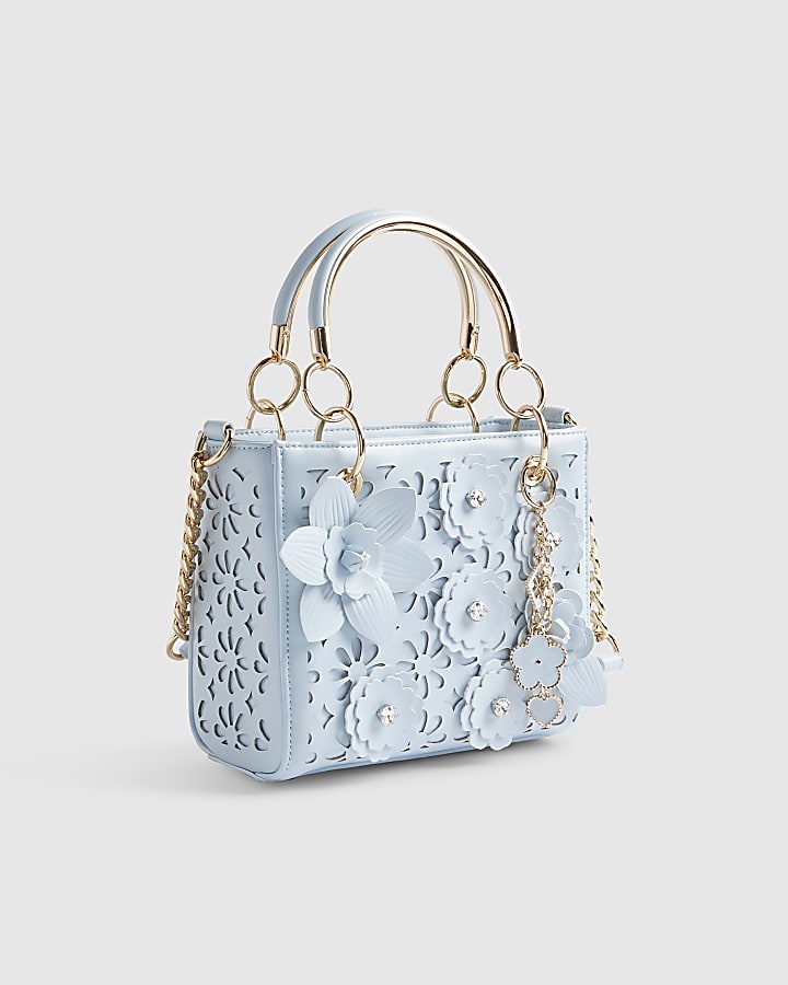 Blue Laser Cut Floral Tote Bag