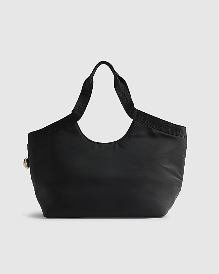 Black Padded Webbing Detail Shopper Bag