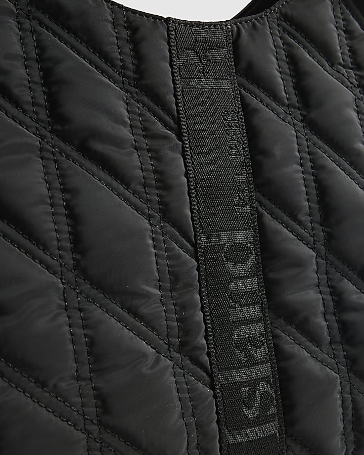 Black Padded Webbing Detail Shopper Bag