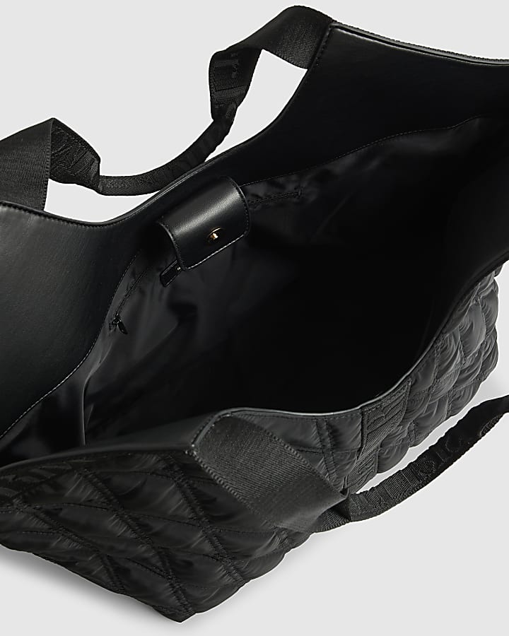 Black Padded Webbing Detail Shopper Bag