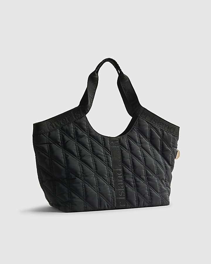 Black Padded Webbing Detail Shopper Bag