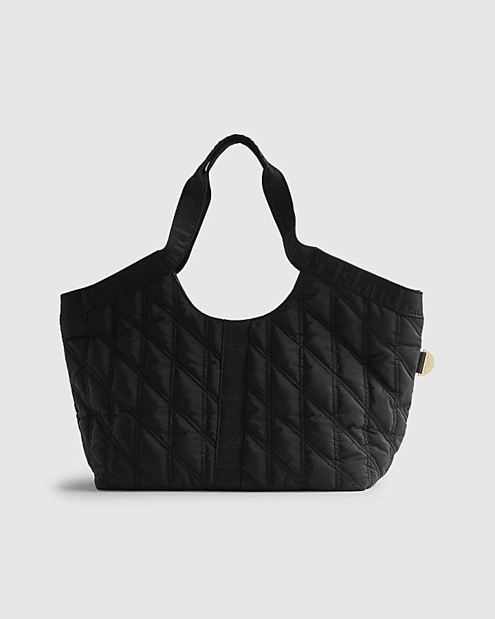 Black Padded Webbing Detail Shopper Bag
