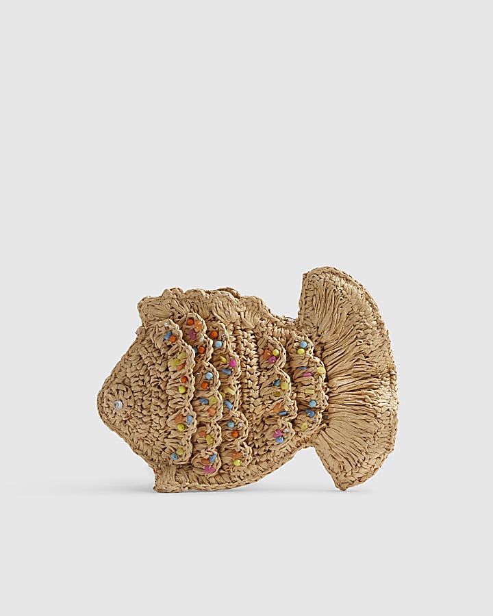 Beige Raffia Fish Crossbody Bag