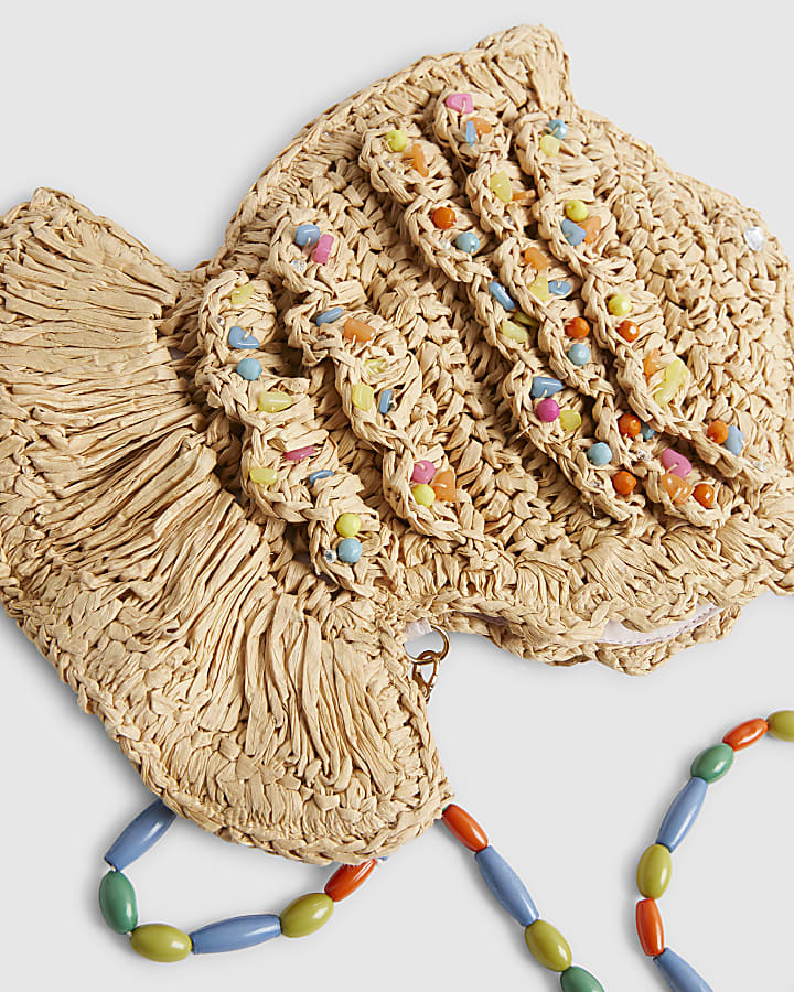 Beige Raffia Fish Crossbody Bag