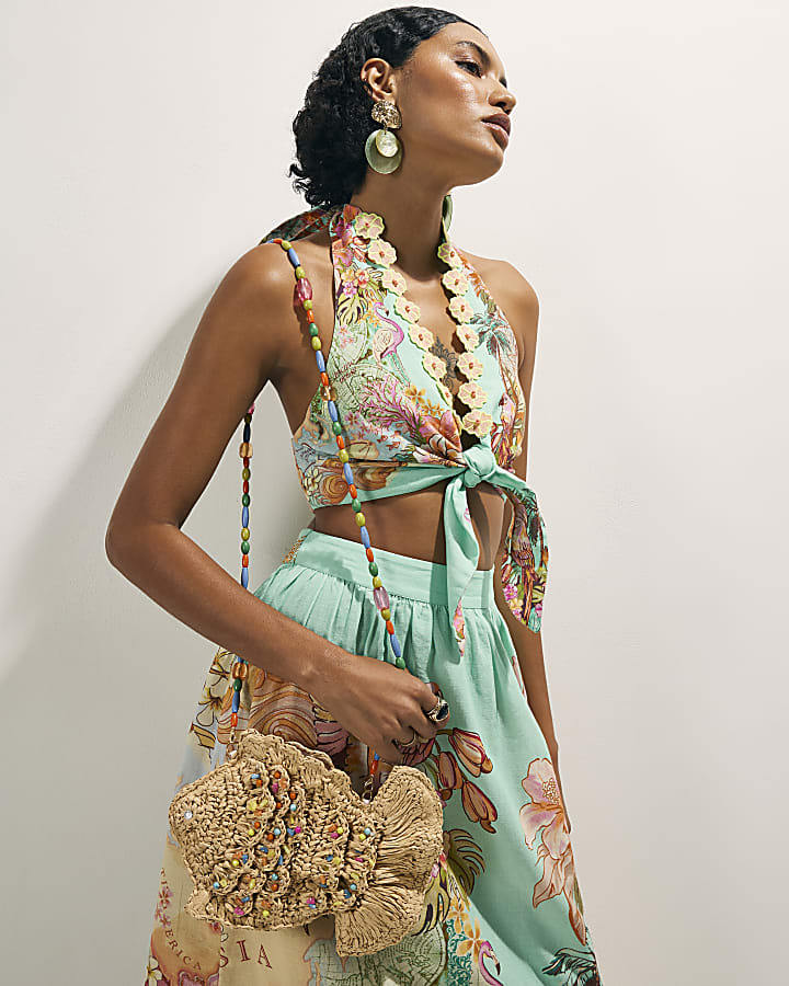 Beige Raffia Fish Crossbody Bag