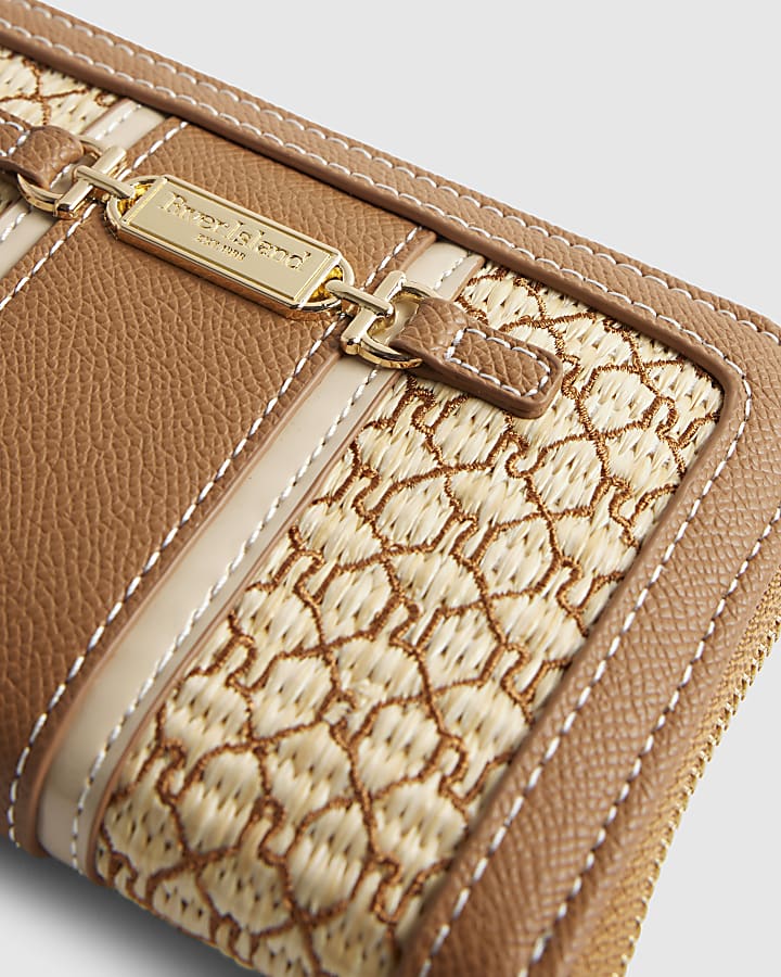 Brown Raffia Monogram Purse