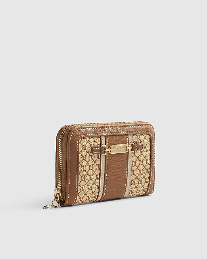 Brown Raffia Monogram Purse