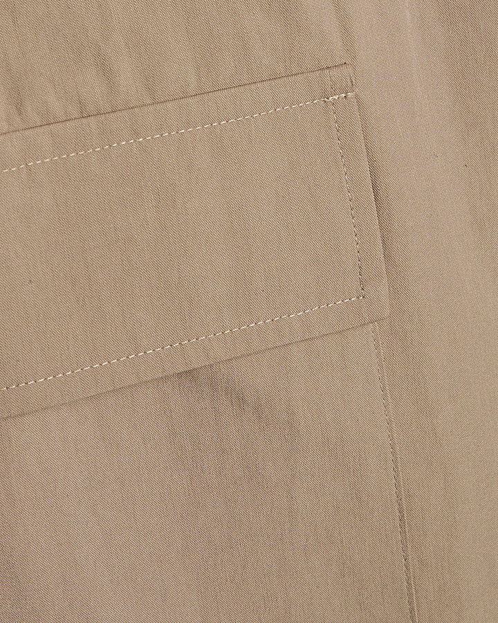 Beige Cotton Blend Cargo Straight Trousers