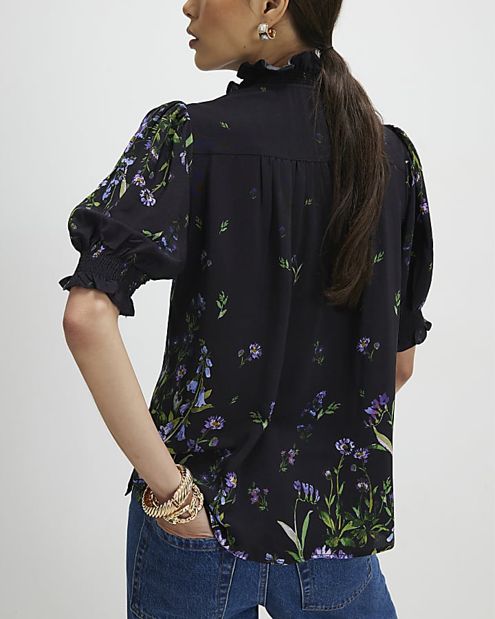 Black Floral Blouse