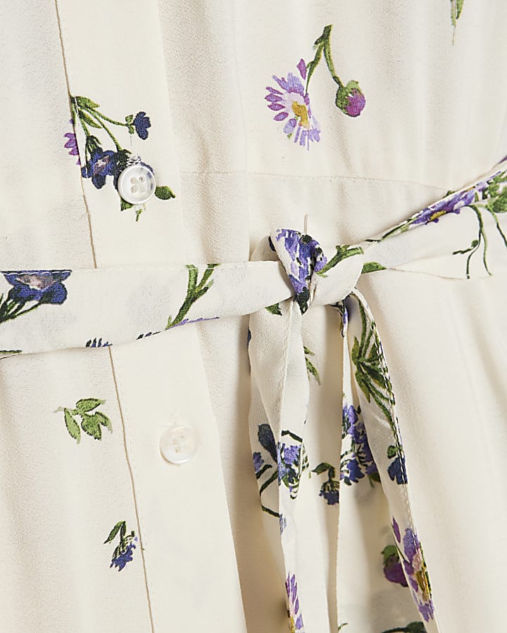 White Floral Midi Shirt Dress