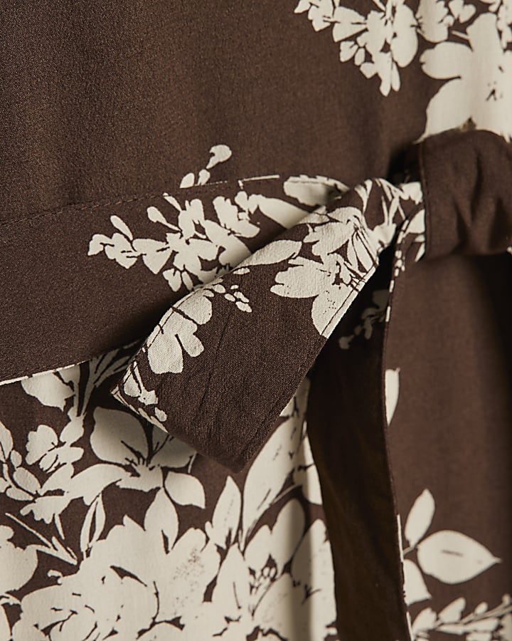 Brown Floral Shaped Mini Dress