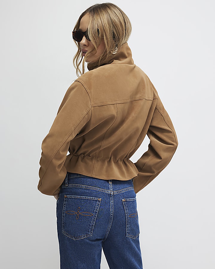 Beige Funnel Neck Drawstring Jacket