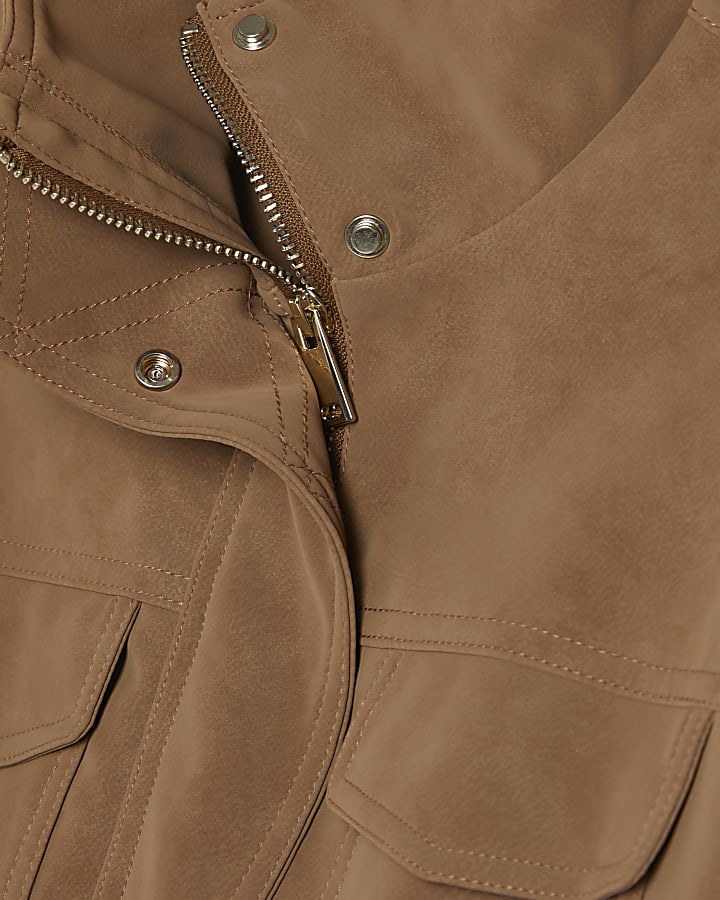 Beige Funnel Neck Drawstring Jacket