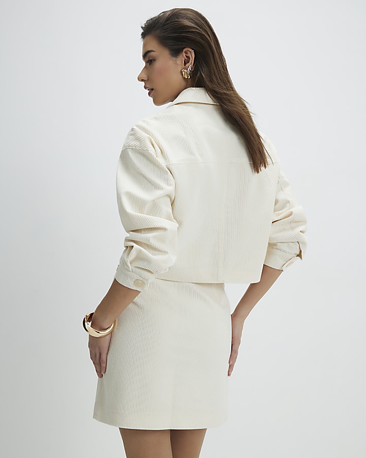 Cream Corduroy Mini Skirt