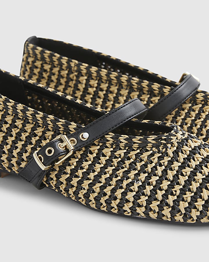 Black Raffia MaryJane Flat Pumps