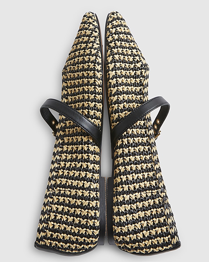 Black Raffia MaryJane Flat Pumps